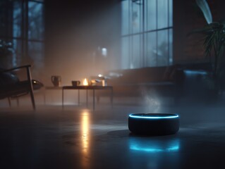 Smart Speaker in Dimly Lit Living Room
