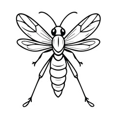 Obraz premium Black and white illustration of a dragonfly/insect with detailed wings and segmented body. Simple, stylized design in a neutral setting.