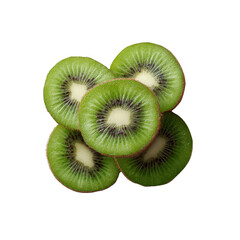 Fototapeta premium Fresh kiwi slices stacked on top of each other, showcasing the vibrant green color and unique texture. Perfect for healthy eating, smoothies, and culinary presentations.