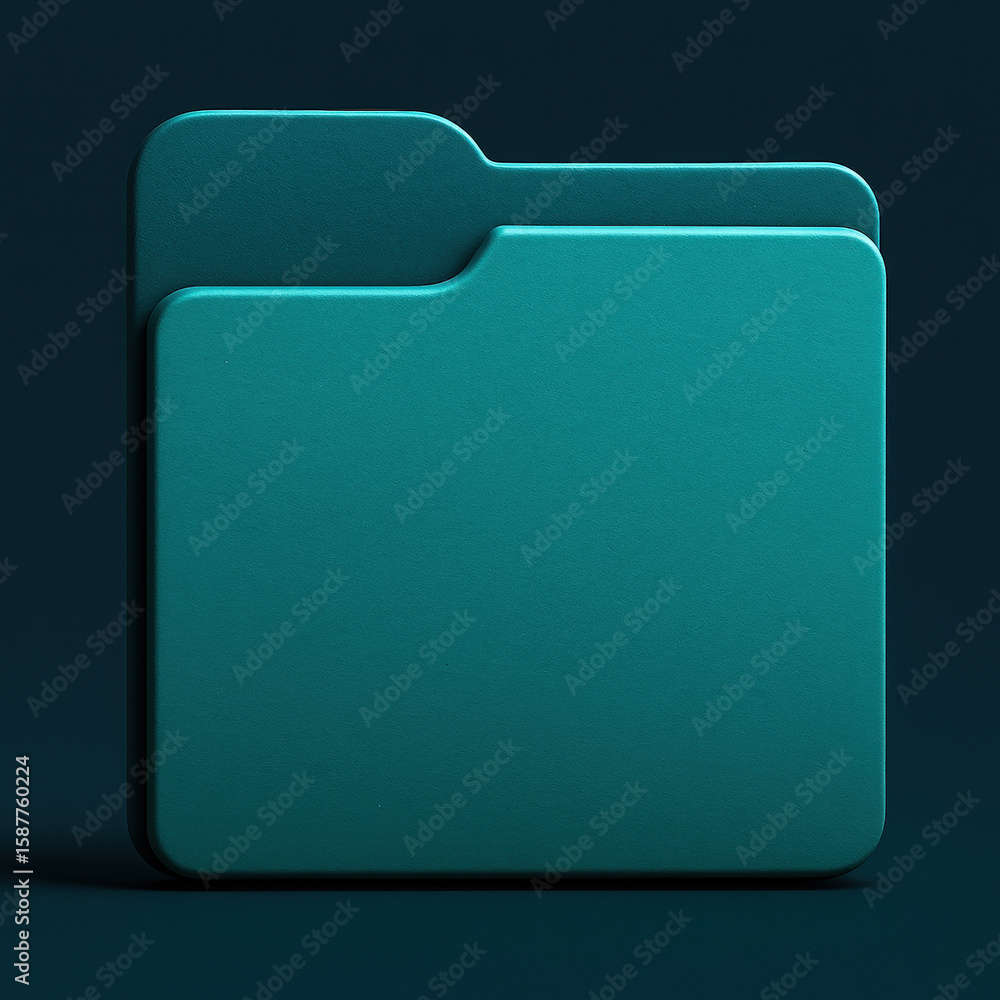 Poster 3d rendered teal folder icon on dark teal background representing data storage and organization for 