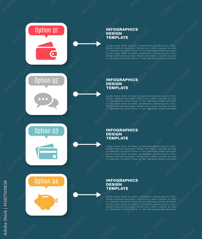 Aufkleber 4 steps vertical infographic template with business icons. modern infographic layout design for pres