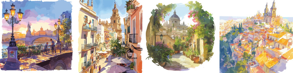 Obraz premium seville scene watercolor clipart