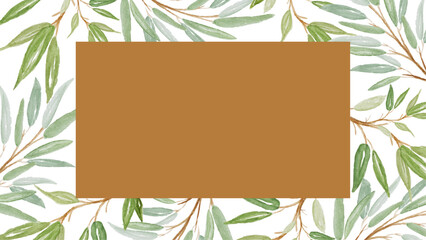 Botanical horizontal background with watercolor eucalyptus leaves and a place for text. Vector template for the design of postcards and posts