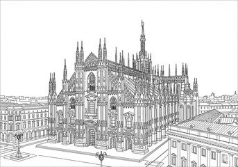 Fototapeta premium Piazza del Duomo in Milan one line drawing style