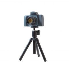 Professional camera on a tripod, suitable for photography enthusiasts, high-quality image capture for various uses, white isolated background.