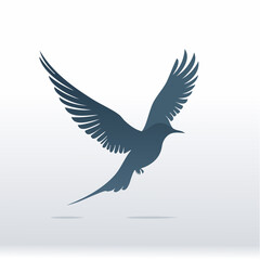 Obraz premium Single bird flying through fog with subtle silhouette and open wings, stylized in minimal vector lines.