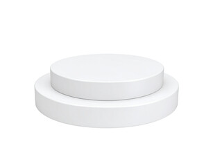 Minimalist twotiered white cylindrical podium with a smooth clean surface for product display.