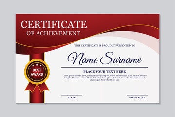 Simple red wave design certificate of achievement template