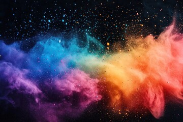 Fototapeta premium Rainbow dust detonation, cinematic style, vivid pigments spreading