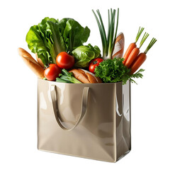 Fresh Organic Groceries in Glossy Shopping Bag

