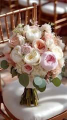 Wedding bouquet pink roses peonies
