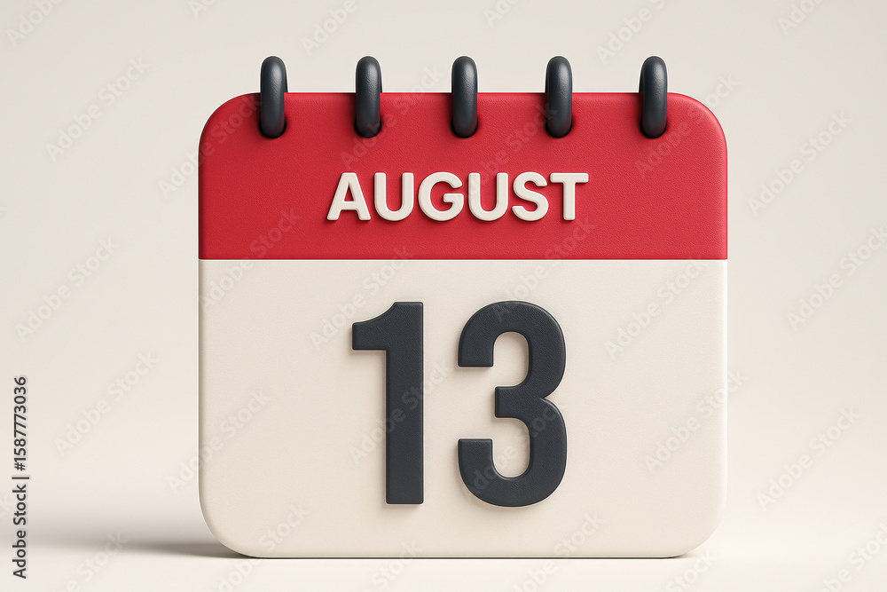 Poster august 13th calendar page reminder for schedule planning and important event notification in red and