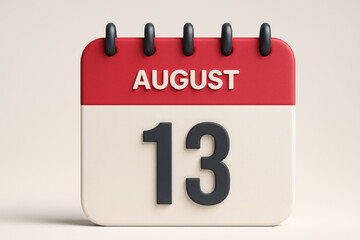 Fototapeta premium August 13th Calendar Page Reminder for Schedule Planning and Important Event Notification in Red and White