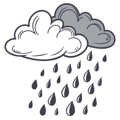 Rainy Weather Vector – Hand Drawn Storm Cloud and Raindrops Illustration