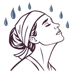 Spa Facial Care Vector – Woman Relaxing Under Hydration Drops
