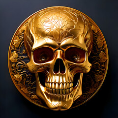 A golden skull design with intricate detailing, symbolizing art and aesthetics.