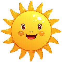 Cheerful Cartoon Sun with Smiling Face and Radiant Orange Rays.