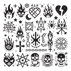 Grunge Punk Vector Symbols Collection on white Background