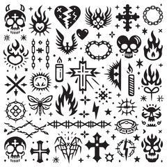 Grunge Punk Vector Symbols Collection on white Background