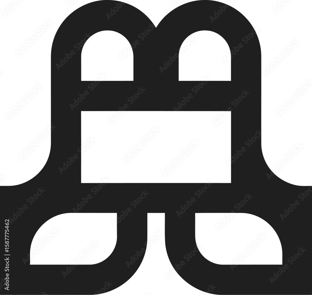 Poster a symmetrical abstract logo design featuring rounded shapes and rectangular elements