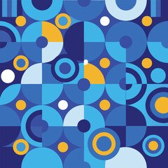 Fototapeta premium Seamless blue Bauhaus circle pattern background wallpaper