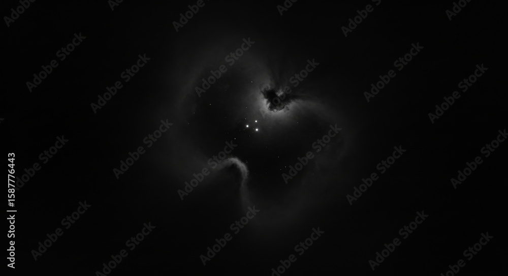 Poster cosmic nebula swirl - a grayscale image depicting a nebula with swirling patterns and bright stars, 