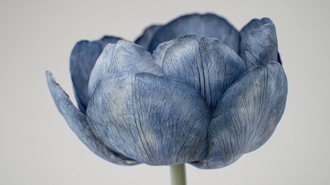 Close-up of a stylized, painted blue tulip