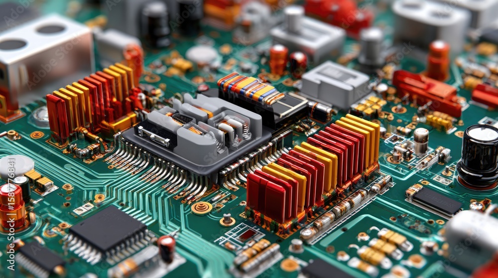 Aufkleber technological tapestry: a close-up perspective of a vibrant and intricate circuit board. this image 