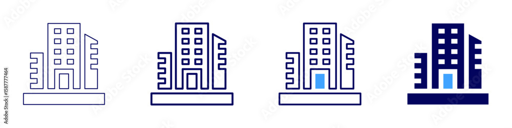 Poster building fixtures icon in 4 different styles. thin line, line, bold line, duotone. duotone style. ed