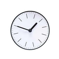 Minimalist wall clock against a clean white background, showing the passage of time with its simple...