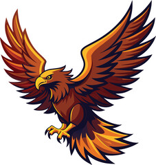 Obraz premium Cartoon illustration of a flying eagle with red wings and a ribbon, a wild bird design