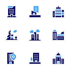 Building icon set. Bold style. Duotone colors. building, city building, buildings
