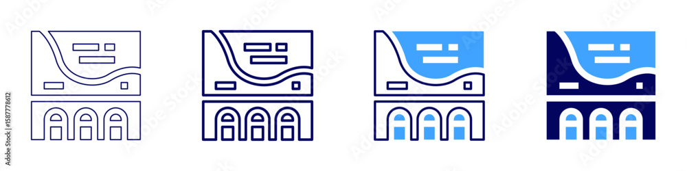 Poster building location icon in 4 different styles. thin line, line, bold line, duotone. duotone style. ed