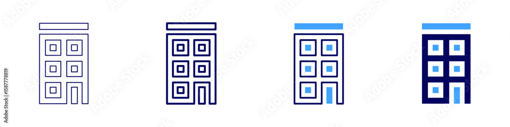Poster building occupancy icon in 4 different styles. thin line, line, bold line, duotone. duotone style. e