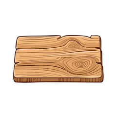 Cartoon illustration of a weathered wooden sign, showing wood grain details.