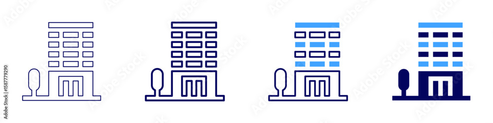 Poster building quality icon in 4 different styles. thin line, line, bold line, duotone. duotone style. edi