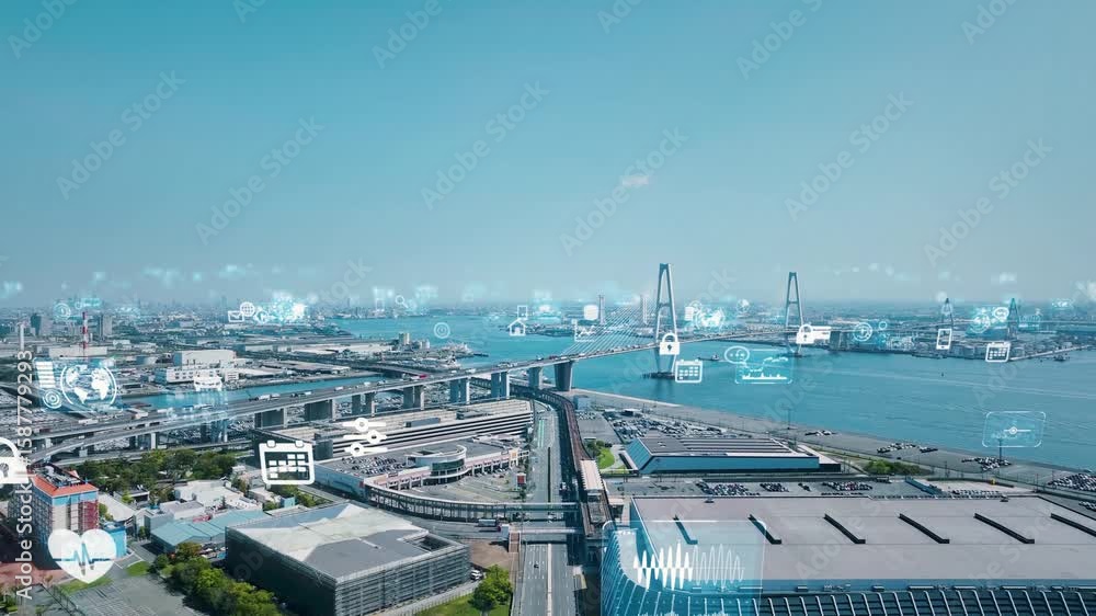 Poster 都市、社会、ドローン、dx、デジタルトランスフォーメーション、it、未来、テクノロジー、ネットワーク、データ、プラットフォーム、リアルタイム、モニタリング、ar、vr、バーチャル、道路、交通、スマート