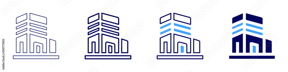 Poster building security icon in 4 different styles. thin line, line, bold line, duotone. duotone style. ed
