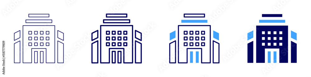 Poster building shell icon in 4 different styles. thin line, line, bold line, duotone. duotone style. edita