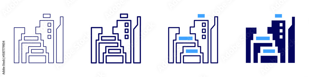Poster building space icon in 4 different styles. thin line, line, bold line, duotone. duotone style. edita