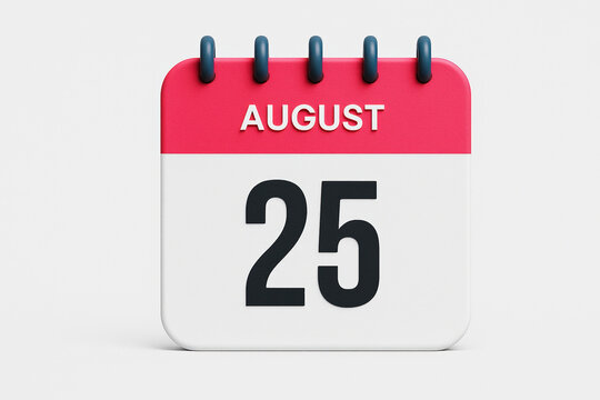 August 25th Calendar Icon with Red Header and Dark Blue Numbers for Scheduling and Reminders in Digital Media