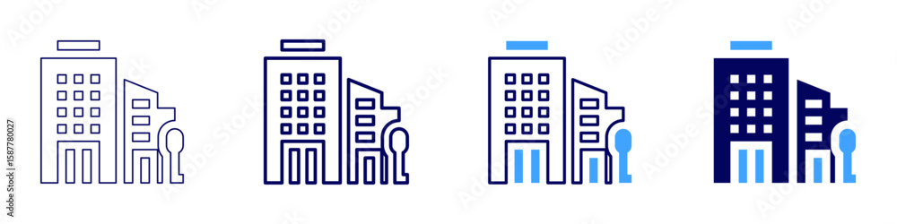 Poster building structure icon in 4 different styles. thin line, line, bold line, duotone. duotone style. e