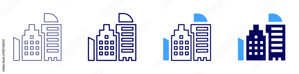 Poster building usage icon in 4 different styles. thin line, line, bold line, duotone. duotone style. edita