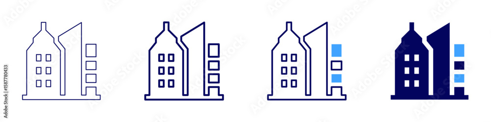 Poster skycraper icon in 4 different styles. thin line, line, bold line, duotone. duotone style. editable s