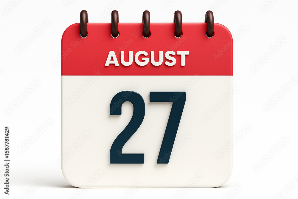 Fototapete August 27th Calendar Page Displaying a Specific Date Reminder for Schedules and Events in a 3D Rendered Illustration