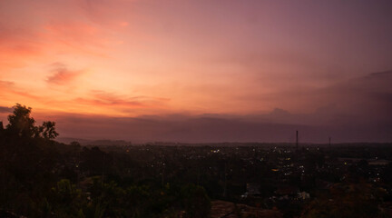 Skyline of Sukabumi in Indonesia. Panoramic sunset view of Sukabumi