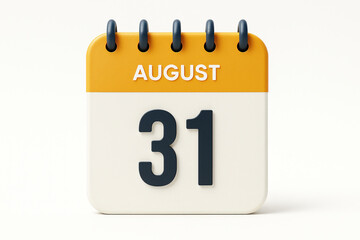August 31st Calendar Page Displaying the Thirty-First Day of August Month on a Yellow and White Calendar with Blue Rings