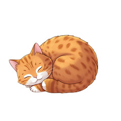 Peaceful Nap of a Curled-Up Tabby Cat

