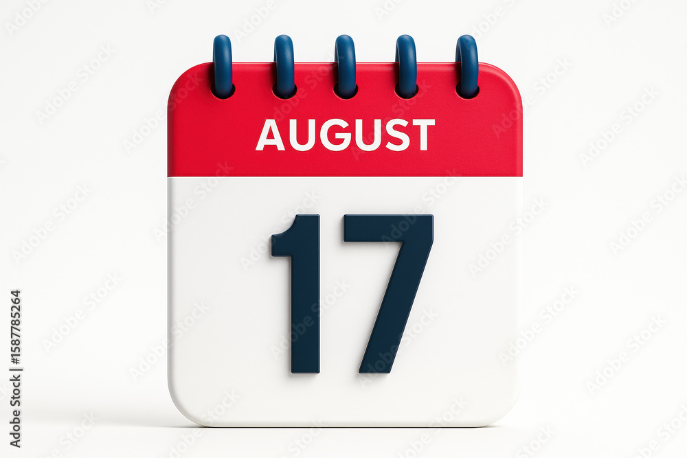 Fototapete August Seventeenth Calendar Page Illustrating a Specific Date in a Three Dimensional Rendered Style on a White Background