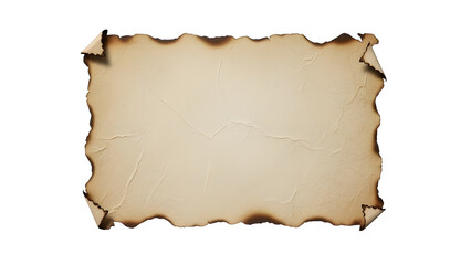 Burnt paper texture background image for old parchment scroll map treasure designs and vintage effects on transparent background